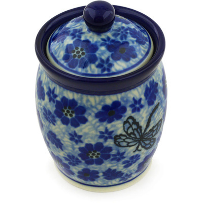 Polish Pottery Jar with Lid 4&quot; Misty Dragonfly