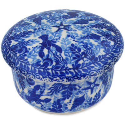 Polish Pottery Jar with Lid 4&quot; Ocean Floor UNIKAT