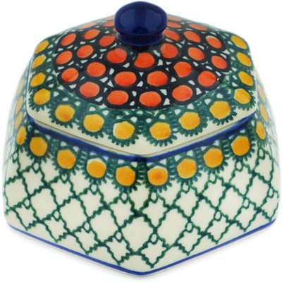 Polish Pottery Jar with Lid 4&quot; Orange Tranquility UNIKAT