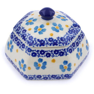 Polish Pottery Jar with Lid 4&quot; Pansy And Violets