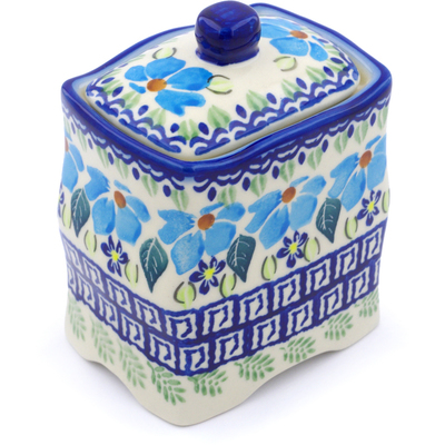 Polish Pottery Jar with Lid 4&quot; Pansy Morning