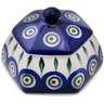 Polish Pottery Jar with Lid 4&quot; Peacock Leaves
