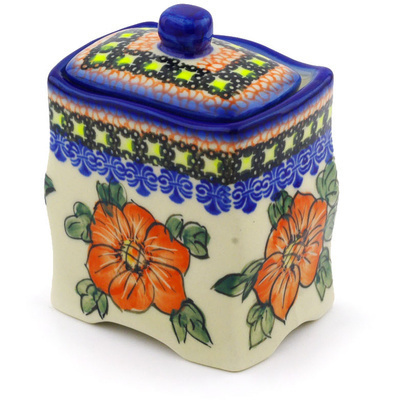 Polish Pottery Jar with Lid 4&quot; Perfect Pansies UNIKAT