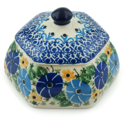Polish Pottery Jar with Lid 4&quot; Periwinkle Ring UNIKAT