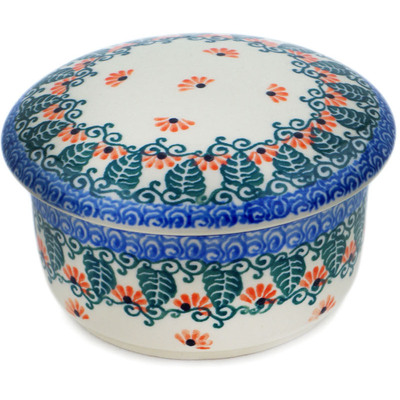 Polish Pottery Jar with Lid 4&quot; Pink Forget Me Not UNIKAT