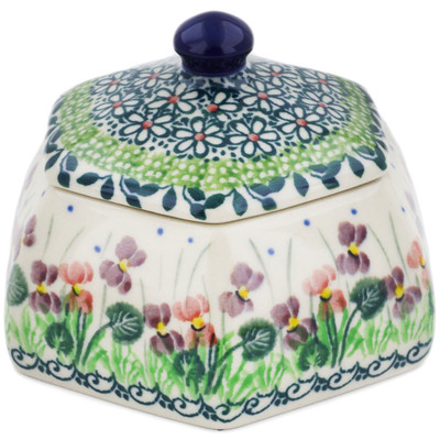 Polish Pottery Jar with Lid 4&quot; Plum Garden UNIKAT