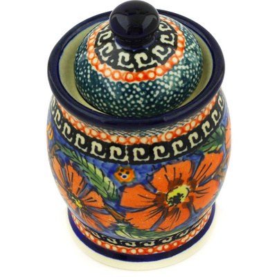 Polish Pottery Jar with Lid 4&quot; Poppies UNIKAT