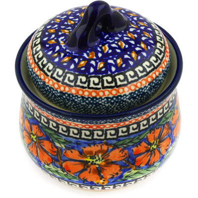 Polish Pottery Jar with Lid 4&quot; Poppies UNIKAT