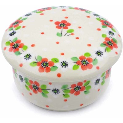 Polish Pottery Jar with Lid 4&quot; Poppy Flower