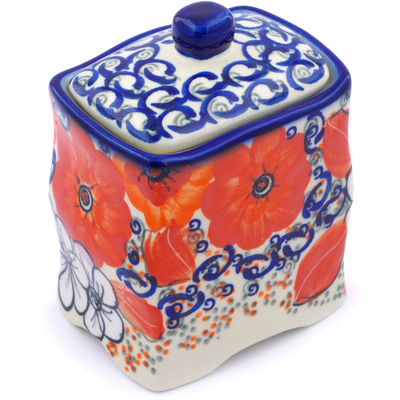 Polish Pottery Jar with Lid 4&quot; Poppy Passion