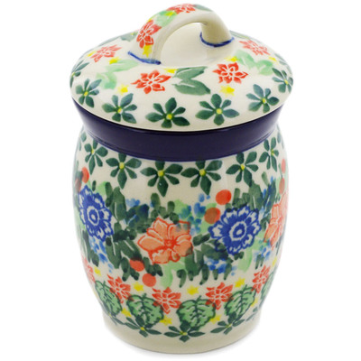 Polish Pottery Jar with Lid 4&quot; Red Bouquet UNIKAT