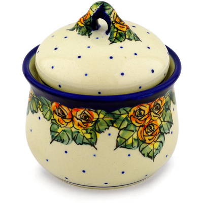 Polish Pottery Jar with Lid 4&quot; Red Cabbage Roses