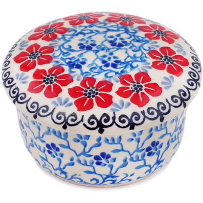 Polish Pottery Jar with Lid 4&quot; Red Dogwood