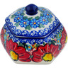 Polish Pottery Jar with Lid 4&quot; Red Hibiscus UNIKAT