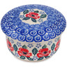 Polish Pottery Jar with Lid 4&quot; Red Poppies On Blue