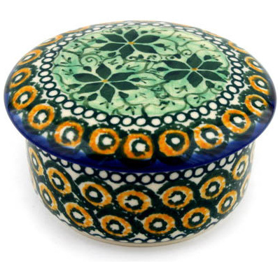 Polish Pottery Jar with Lid 4&quot; Rings Of Gold UNIKAT
