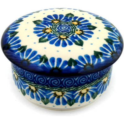 Polish Pottery Jar with Lid 4&quot; Rock Garden Daisies UNIKAT