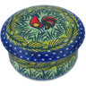 Polish Pottery Jar with Lid 4&quot; Rooster Parade UNIKAT
