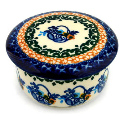 Polish Pottery Jar with Lid 4&quot; Royal Stitches UNIKAT