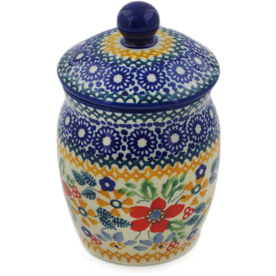 Polish Pottery Jar with Lid 4&quot; Ruby Bouquet UNIKAT