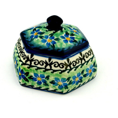 Polish Pottery Jar with Lid 4&quot; Sapphire Periwinkle UNIKAT