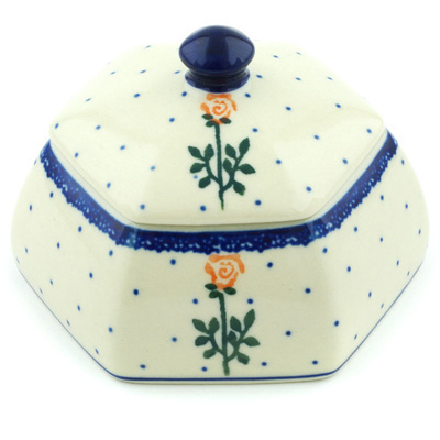 Polish Pottery Jar with Lid 4&quot; Single Rose