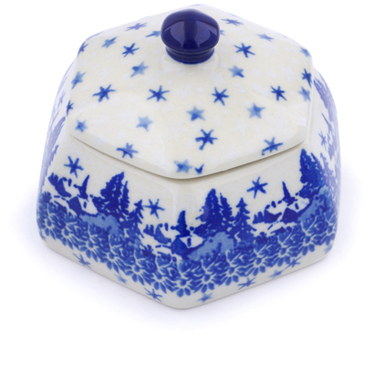 Polish Pottery Jar with Lid 4&quot; Snowy Night
