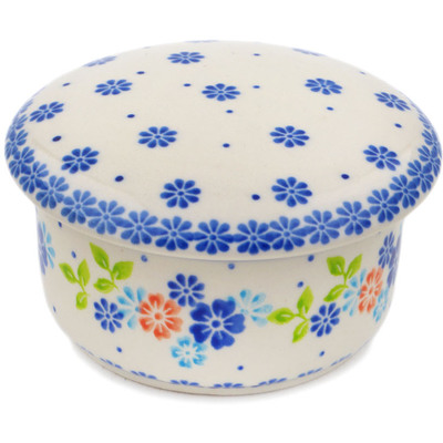 Polish Pottery Jar with Lid 4&quot; Spring Flower Wreath