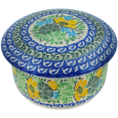 Polish Pottery Jar with Lid 4&quot; Spring Pond UNIKAT