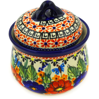Polish Pottery Jar with Lid 4&quot; Spring Splendor UNIKAT