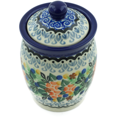 Polish Pottery Jar with Lid 4&quot; Springtime Wreath UNIKAT