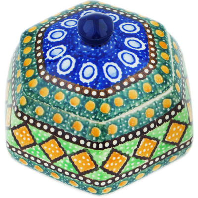 Polish Pottery Jar with Lid 4&quot; Stained Glass Window UNIKAT