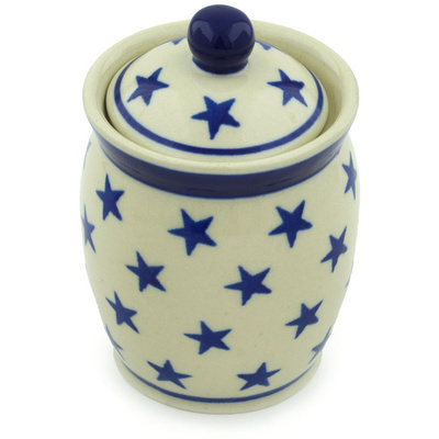 Polish Pottery Jar with Lid 4&quot; Starburst Americana