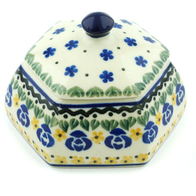 Polish Pottery Jar with Lid 4&quot; Starry Rose Lullaby