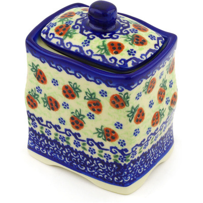Polish Pottery Jar with Lid 4&quot; Strawberries And Cream UNIKAT