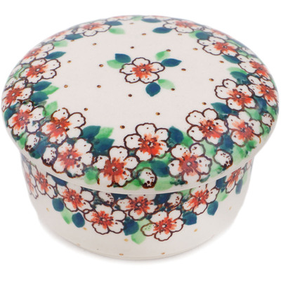 Polish Pottery Jar with Lid 4&quot; Strawberry Blossoms