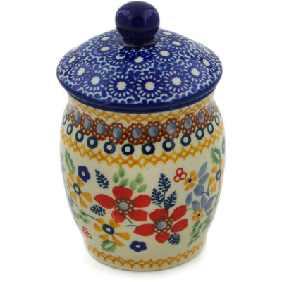 Polish Pottery Jar with Lid 4&quot; Summer Bouquet UNIKAT