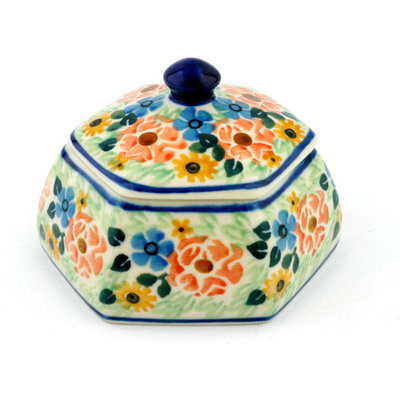 Polish Pottery Jar with Lid 4&quot; Summer Fields UNIKAT
