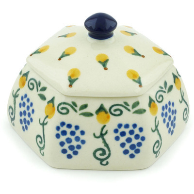 Polish Pottery Jar with Lid 4&quot; Summer Grapes