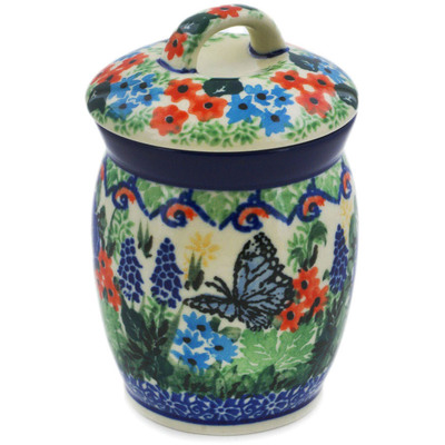 Polish Pottery Jar with Lid 4&quot; Summer Landscape UNIKAT