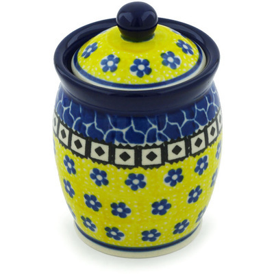 Polish Pottery Jar with Lid 4&quot; Sunburst Daisies
