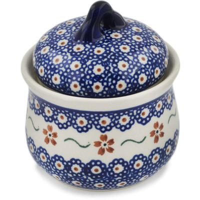 Polish Pottery Jar with Lid 4&quot; Sweet Red Flower
