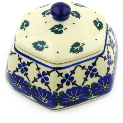 Polish Pottery Jar with Lid 4&quot; Swirling Leaves