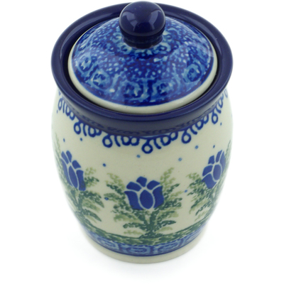 Polish Pottery Jar with Lid 4&quot; Tulip Motif UNIKAT