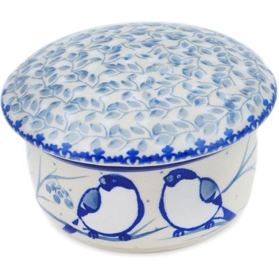 Polish Pottery Jar with Lid 4&quot; Waiting Birds UNIKAT