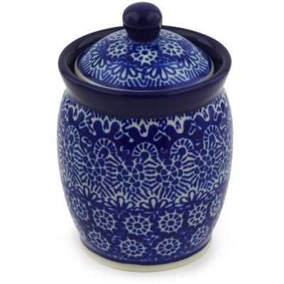 Polish Pottery Jar with Lid 4&quot; Winter Frost