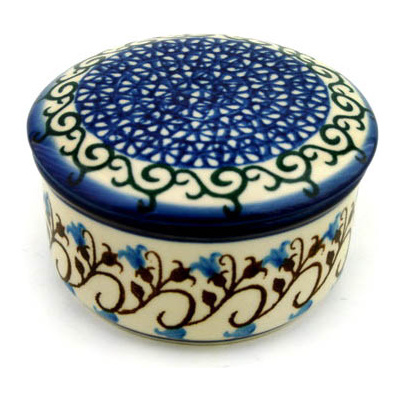 Polish Pottery Jar with Lid 4&quot; Woodland Lace