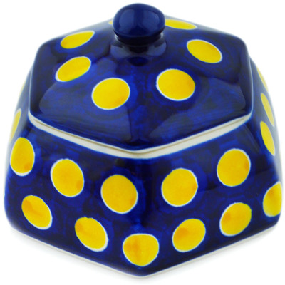 Polish Pottery Jar with Lid 4&quot; Yellow Dots