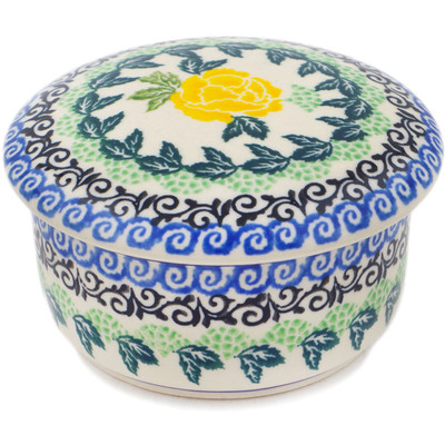 Polish Pottery Jar with Lid 4&quot; Yellow Rose