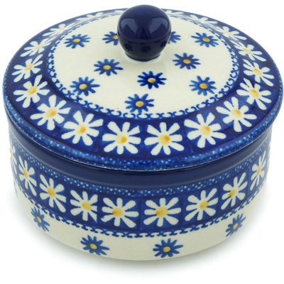 Polish Pottery Jar with Lid 5&quot; Asters And Daisies